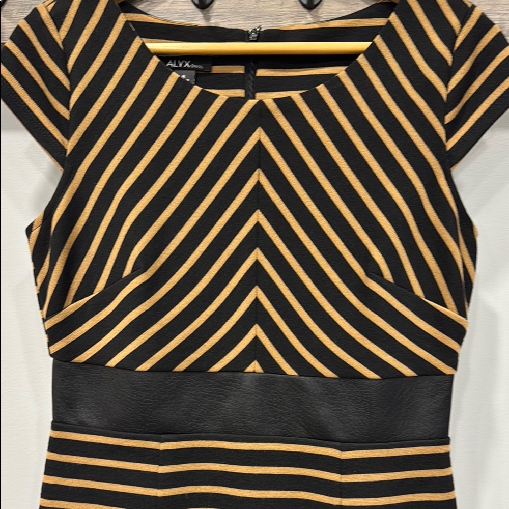 NWOT! Elegant Black and Tan Striped Dress - Picture 5 of 9